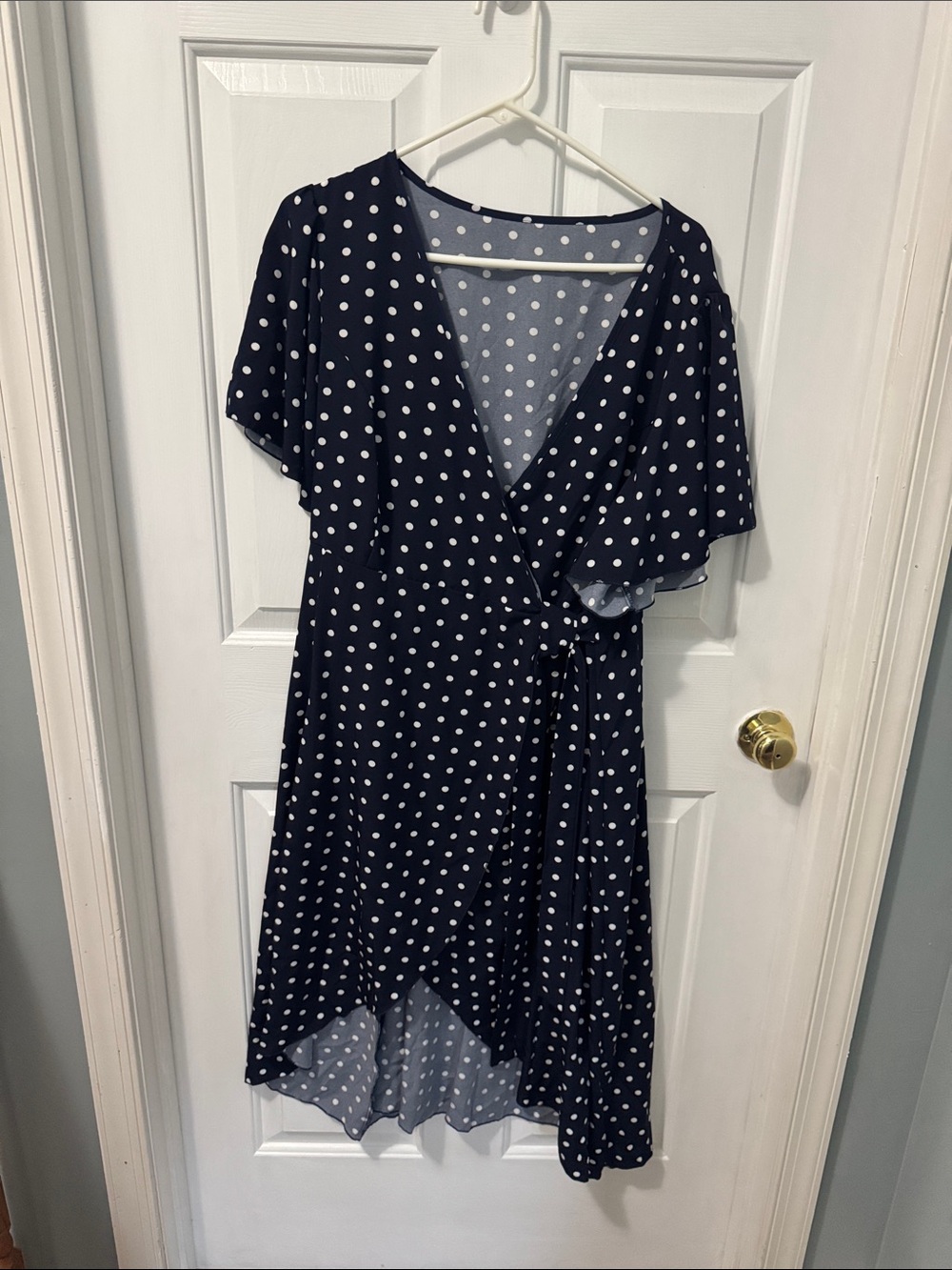 SHEIN Navy Blue Polka Dot High-Low Wrap Dress